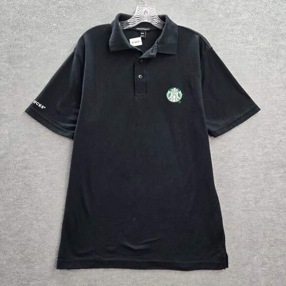Starbucks Coffee Men Polo Shirt Medium Black Logo Embroidered Short Sleeve‎ - Picture 1 of 10